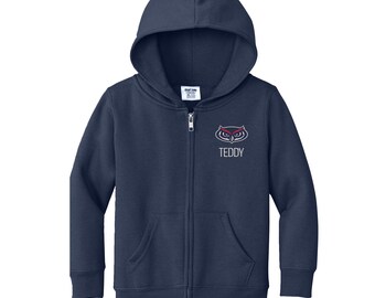 Personalized FAU Owls Toddler Sweatshirt | Official NCAA Kids Full Zip | Custom Embroidered Name | College Gift