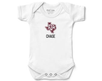 Personalized Texas A&M "Texas" Aggies Baby Bodysuit - Custom Maroon White Infant Gift