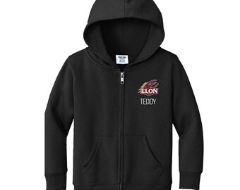 Personalized Elon University Toddler Sweatshirt | Official NCAA Kids Full Zip | Custom Embroidered Name | College Gift