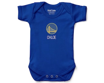 Personalized Golden State Warriors Baby Bodysuit - Custom Gold Blue Infant Apparel Gift