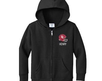 Personalized Oklahoma Sooners "Helmet" Toddler Sweatshirt | Official NCAA Kids Full Zip | Custom Embroidered Name | College Gift