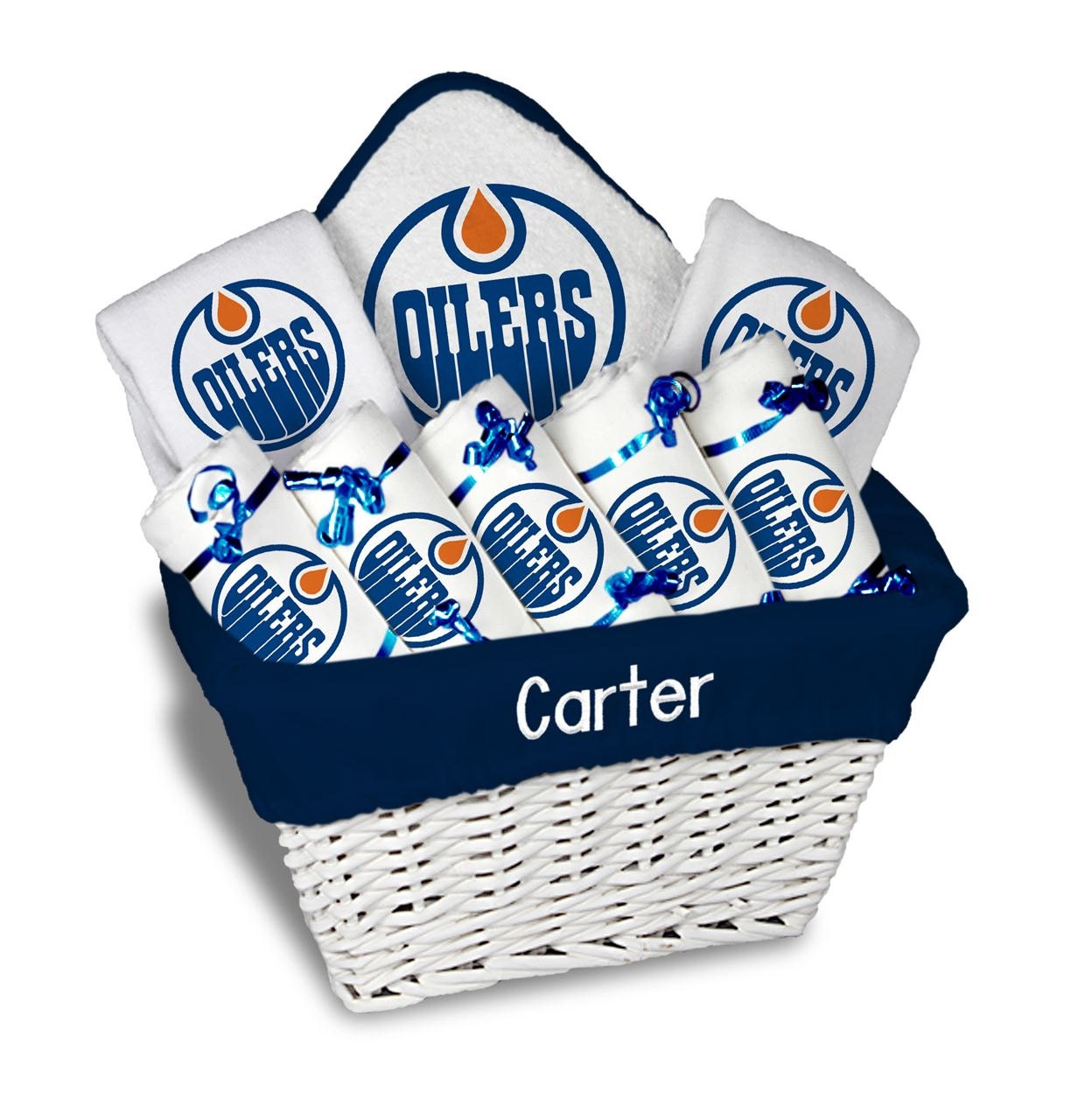 Edmonton Oilers Infant Personalized Hooded Towel & Mitt Set White
