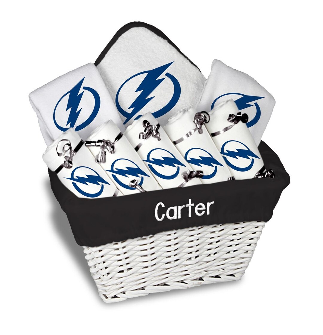 Personalized Tampa Bay Lightning Baby Gift Basket Bibs, Burp Cloths