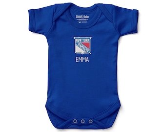 Personalized New York Rangers Baby Bodysuit - Custom Blue Red Infant Apparel Gift