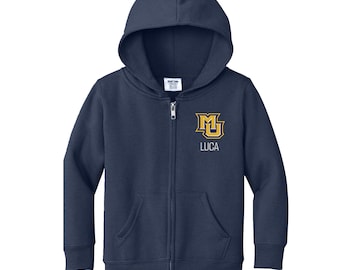 Personalized Marquette University Toddler Sweatshirt | Official NCAA Kids Full Zip | Custom Embroidered Name | College Gift