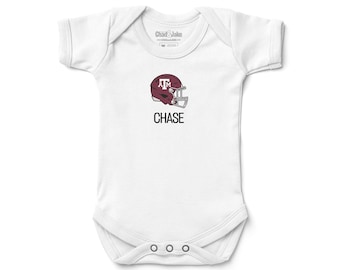 Personalized Texas A&M "Helmet" Aggies Baby Bodysuit - Custom Maroon White Infant Gift