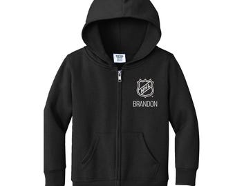 Personalized NHL Shield Toddler Sweatshirt | Official NHL Kids Full Zip | Custom Embroidered Name | Hockey Gift