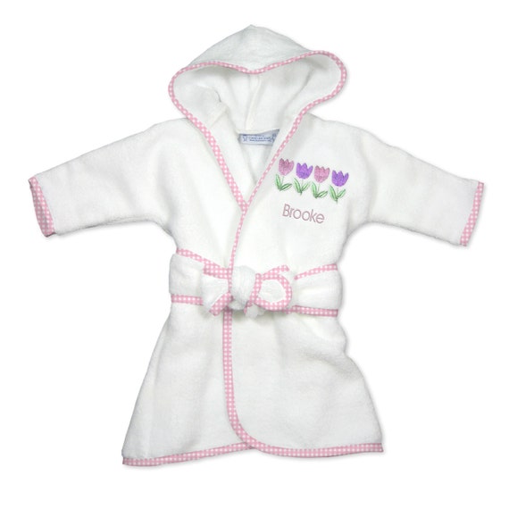 Personalized/monogrammed Infant Girl Robe With Four Tulips Etsy