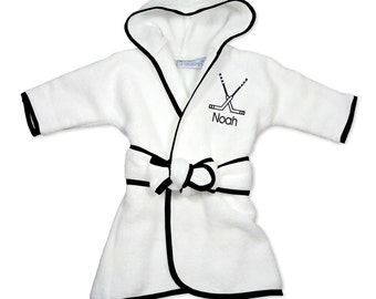 Personalized Infant Boy Robe with Hockey Sticks - Embroidered Robe - 100% Cotton Terry Velour, Perfect Bath Accessory