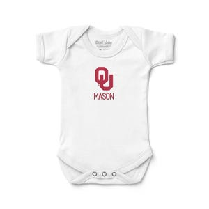Personalized Oklahoma Sooners Baby Bodysuit - Custom Crimson Cream Infant Gift