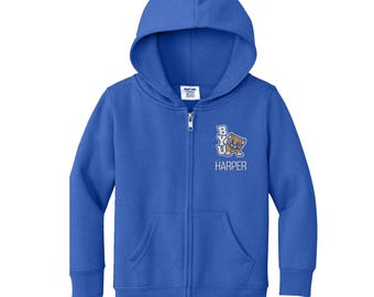 Personalized BYU Cougars "Youth" Toddler Sweatshirt | Official NCAA Kids Full Zip | Custom Embroidered Name | College Gift