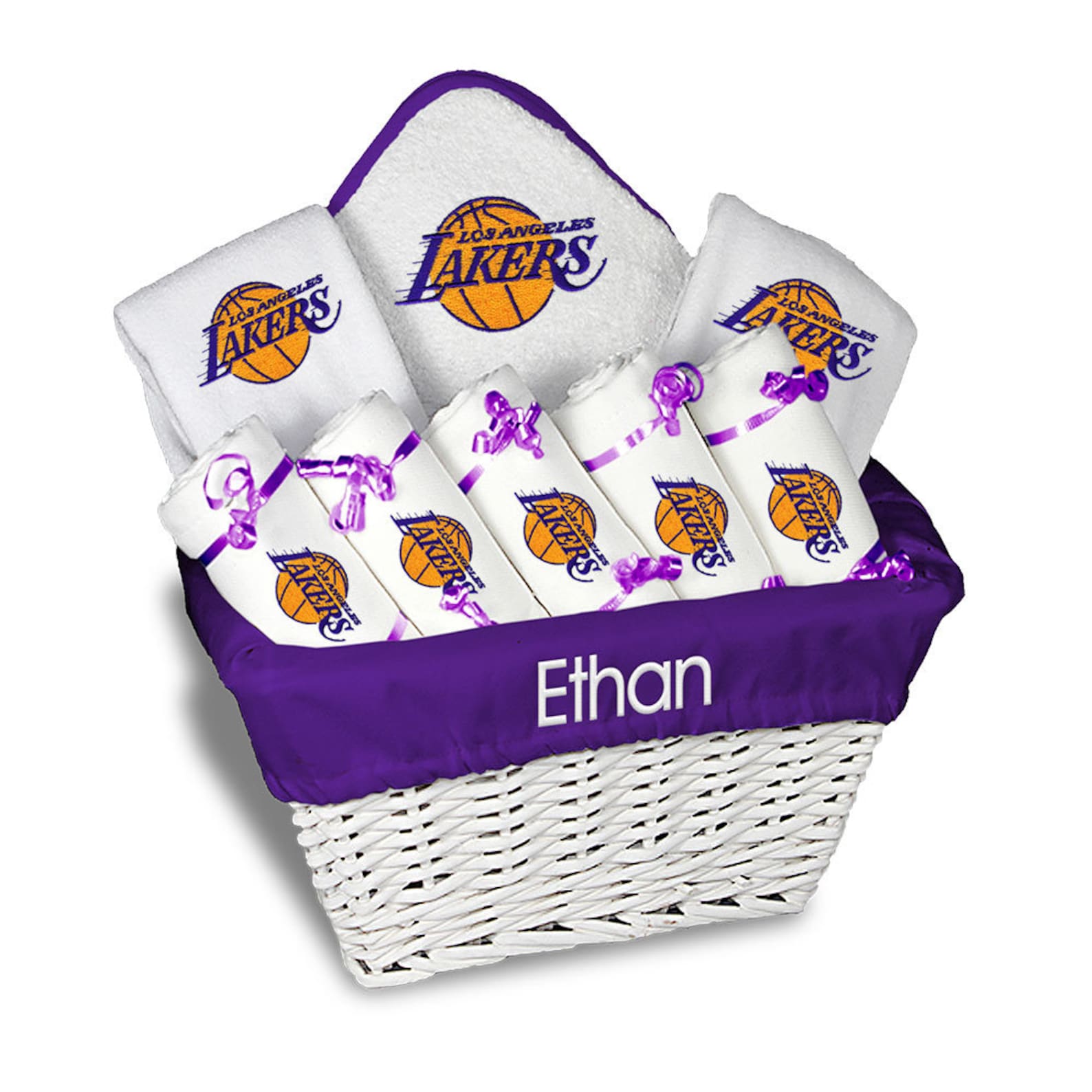 Personalized NBA Los Angeles Lakers Baby Gift Basket Bibs