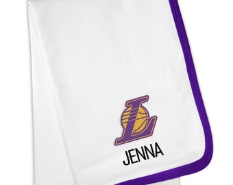 Los Angeles Lakers "Slanted L" Logo Personalized Embroidered Baby Blanket | Official NBA Licensed 30"x36" Cotton Blanket