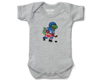 New York Rangers Dinosaur Playing Hockey Baby Bodysuit | Official NHL Licensed Infant Bodysuit