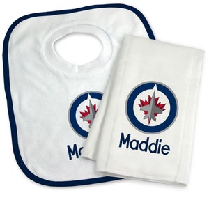 Personalized NHL Winnipeg Jets Baby Bib & Burp Cloth Gift Set