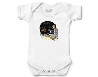 Boston Bruins Drippy Helmet Graphic Baby Bodysuit | Official NHL Licensed Infant Bodysuit