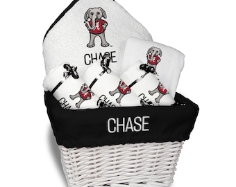 Personalized Alabama Crimson Tide "Big Al" Baby Gift Basket | Roll Tide Newborn Gift Set | Custom Baby Shower Gift | Medium Wicker Basket