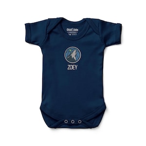 Personalized Minnesota Timberwolves Baby Bodysuit - Custom Navy Green Infant Apparel Gift