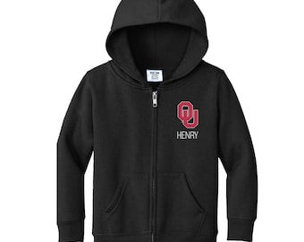 Personalized Oklahoma Sooners Toddler Sweatshirt | Official NCAA Kids Full Zip | Custom Embroidered Name | College Gift