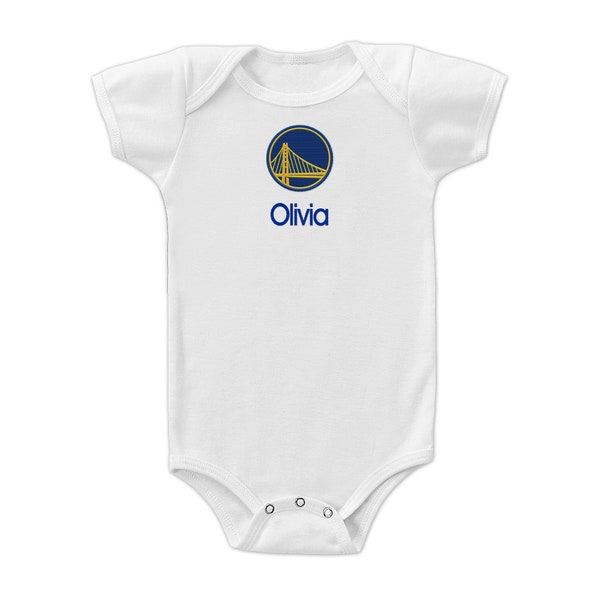 Personalized NBA Golden State Warriors Baby Bodysuit - Onesie with Snap Closure, Envelope Neck for Easy Dressing & Double Stitched Seams