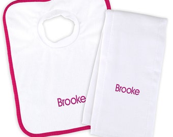 Personalized Baby Girl Bib and Burp Cloth Gift Set - 100% Cotton Embroidered Burp Cloth - Perfect Accessory to Handle Clean Up