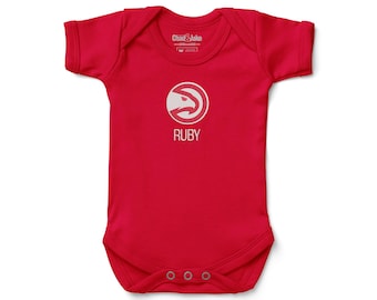 Personalized Atlanta Hawks Baby Bodysuit - Custom Red Black Infant Apparel Gift