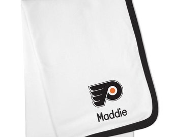 Philadelphia Flyers Baby Blanket, NHL Flyers, Hockey Baby Gift, Hockey Lover, Flyers Baby, Flyers Fan, Personalized White/Black Blanket