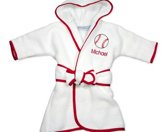 Personalized Infant Boy Robe with Baseball - Embroidered Robe - 100% Cotton Terry Velour, Perfect Bath Accessory