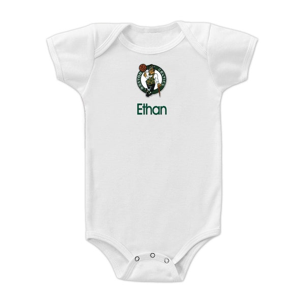 Personalized NBA Boston Celtics Baby Bodysuit - Onesie with Snap Closure, Envelope Neck for Easy Dressing & Double Stitched Seams