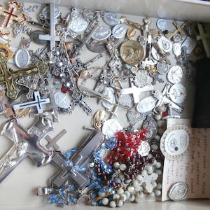 Religious Medals Jewelry Crosses Vintage Antique Reliquary Rosary Lot For Craft Repair