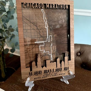Chicago Marathon Personalized Route Map in Acrylic and Walnut