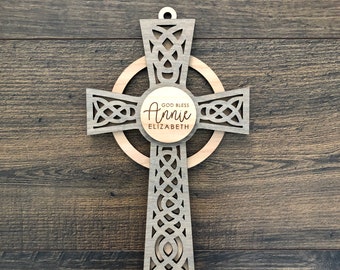 Personalized Celtic Wooden Two-Tone cross