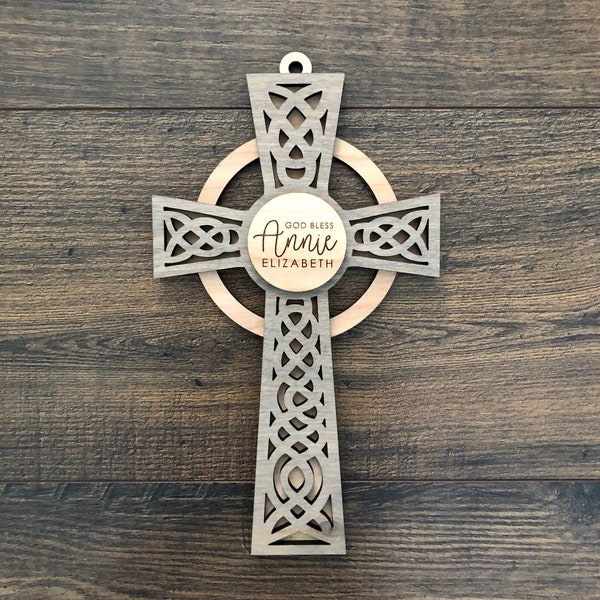 Personalized Celtic Wooden Two-Tone cross