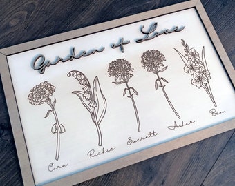 Custom Family Birth Flower laser engraved wooden sign