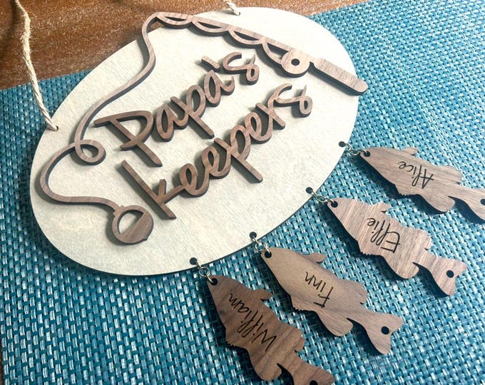 Papa's Keepers fishing themed personalized hanging wooden sign