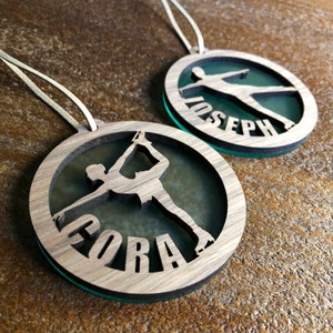 Personalized walnut and acrylic Figure Skating ornament