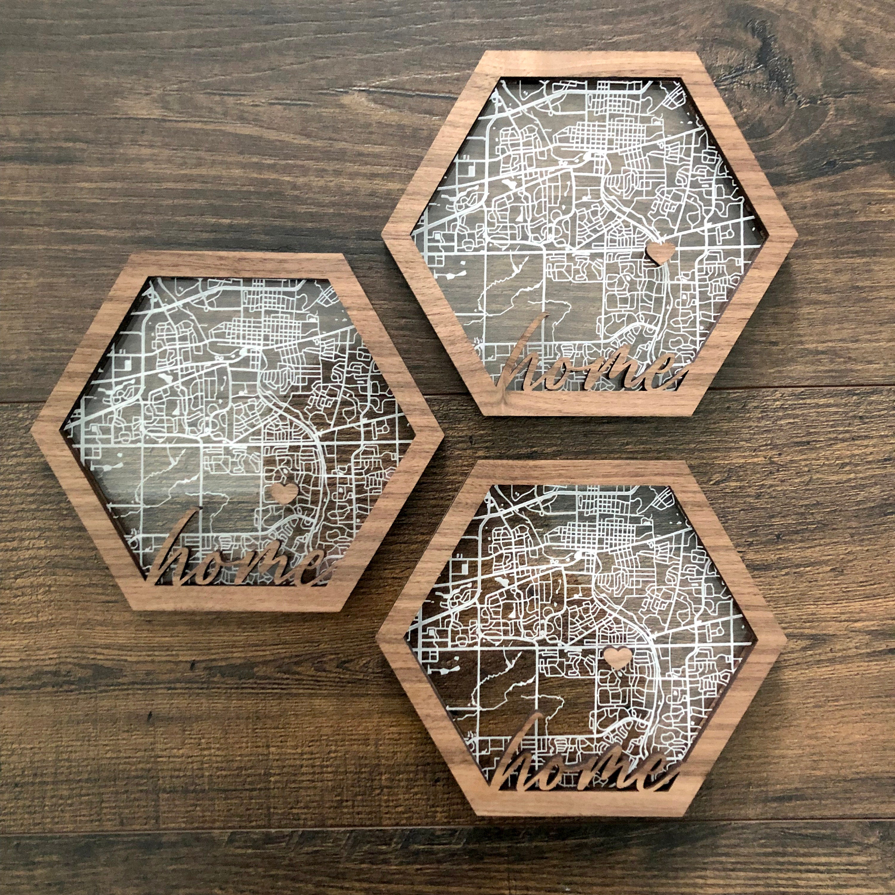 6" Custom Engraved Home Hexagon Map in Acrylic and Wood - Etsy