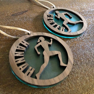 Personalized walnut and acrylic Runner ornament