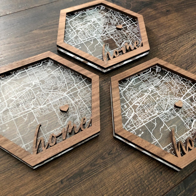 6" Custom Engraved Home Hexagon Map in Acrylic and Wood - Etsy Canada