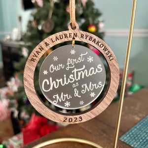 Personalized laser cut Our First Christmas as a Mr. and Mrs. ornament