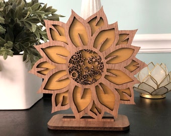 Lace Sunflower laser cut wooden shelf decor