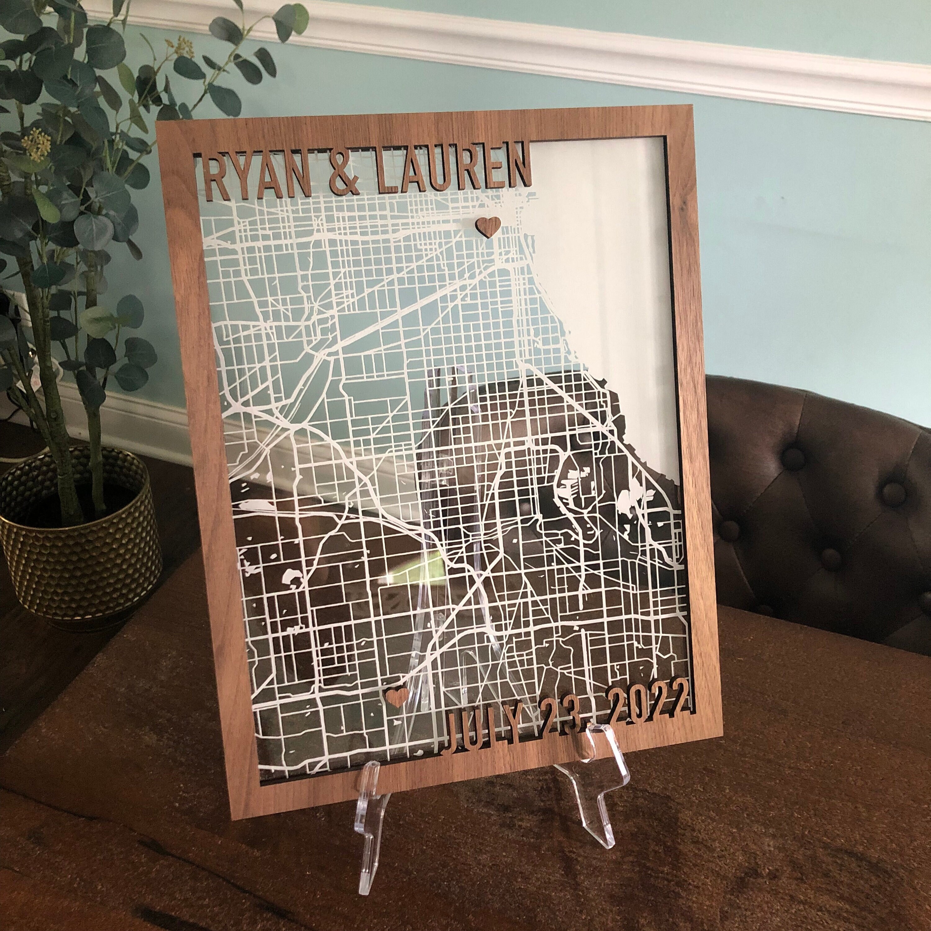 Custom Engraved Rectangular Map in Acrylic and Walnut - Etsy