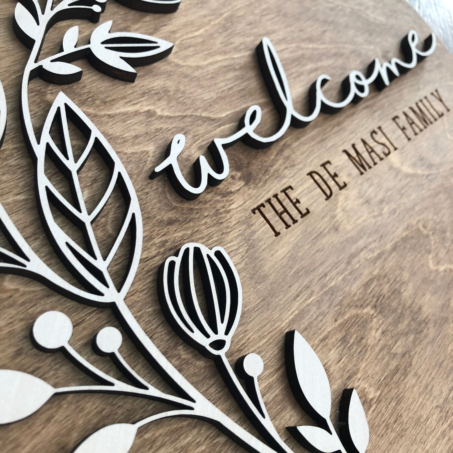 Custom Round Welcome Floral Hanging Wooden Sign - Etsy