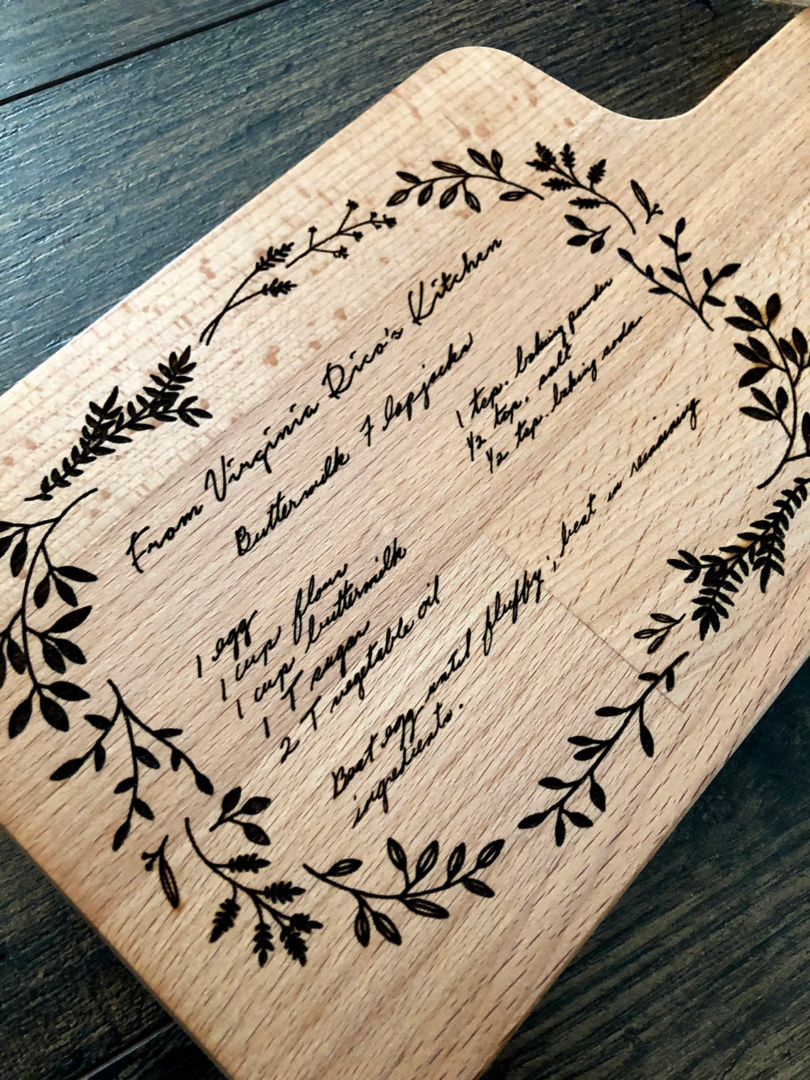 Custom Recipe Engraved Hanging Cutting Board With Floral Etsy