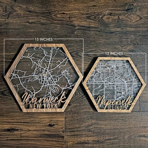 Custom Engraved Hexagon Map in Acrylic and Wood - Etsy