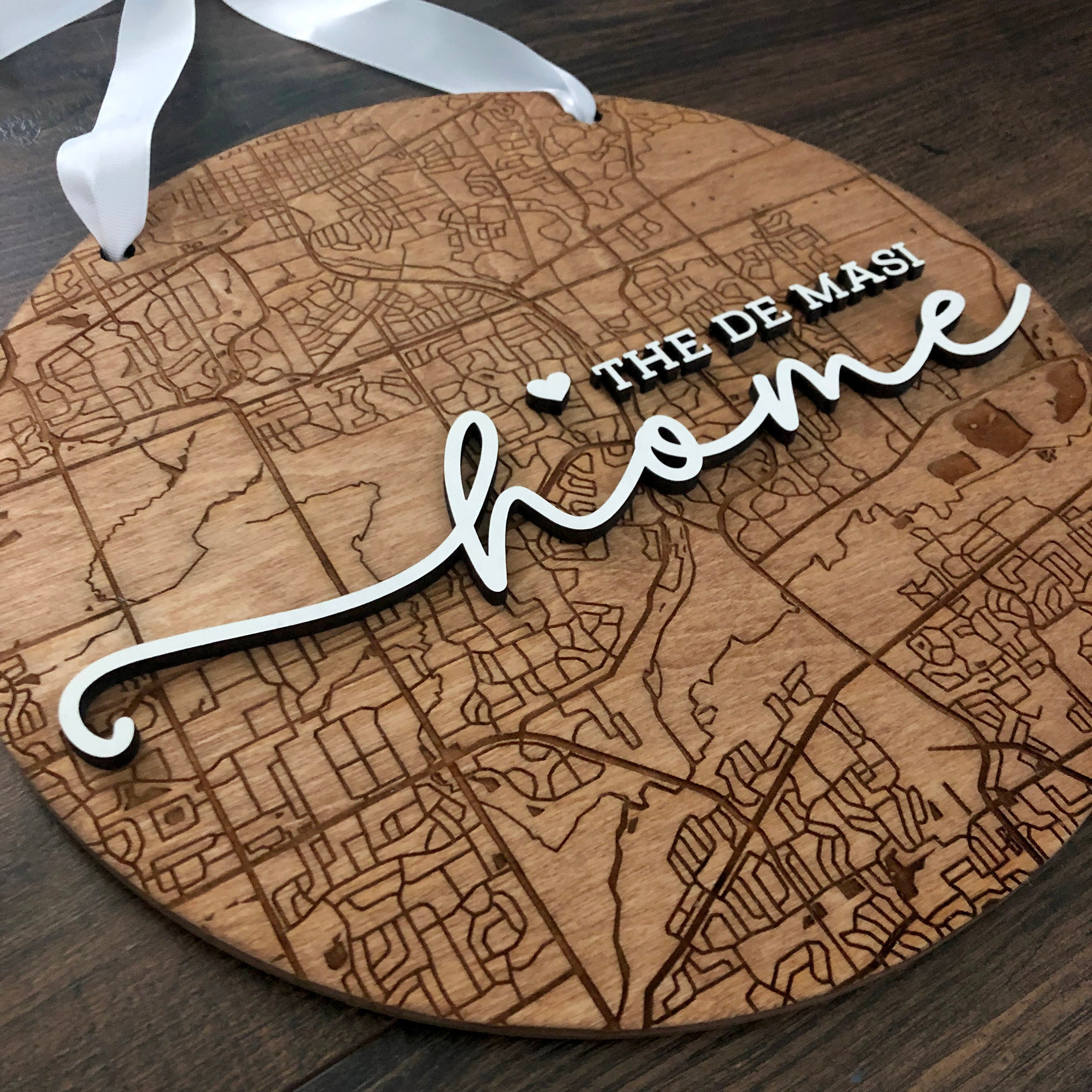 Custom Engraved Round Map Hanging Wooden Sign - Etsy