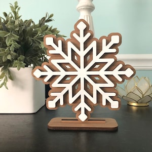 Walnut Snowflake laser cut wooden shelf decor