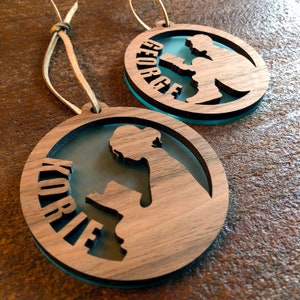 Personalized walnut and acrylic Book Lover ornament