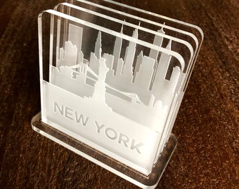 New York City Skyline Acrylic Shadowbox Coasters (set of 4 with stand)