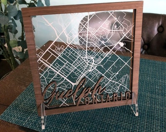 6 Custom Engraved Home Hexagon Map in Acrylic and Wood - Etsy